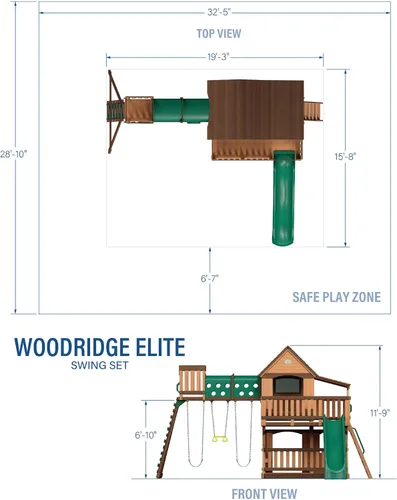 Vista 3 de Backyard Discovery Woodridge Elite, juego de columpios de madera de cedro con tobogán de ola, casa club, túnel de gateo, nido de cuervo, columpios