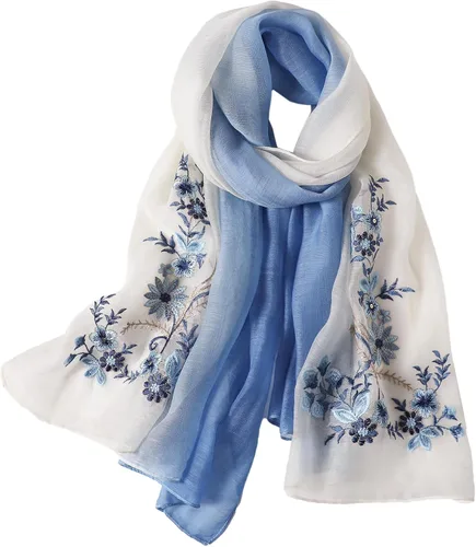 Vista 5 de WINCESS.YU Women Embroidered Silk Scarf, 75* 28 Inches Long Shawl and Wraps Negro