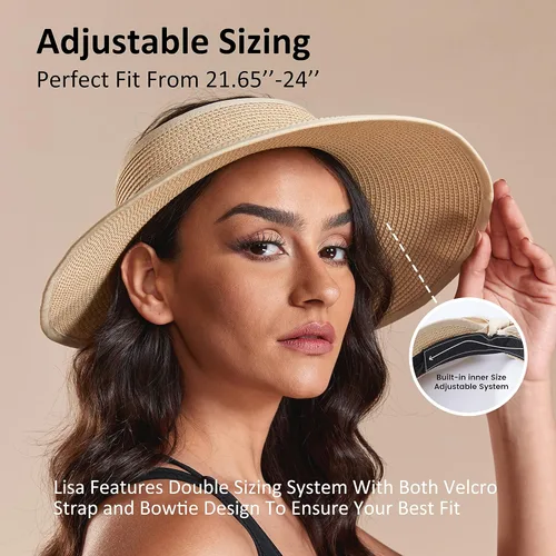 Vista 4 de Joywant Womens Sun Visor Hats, Packable Wide Brim Ponytail Beach Hat Straw Visor Summer Beach Vacation Essentials for Womens