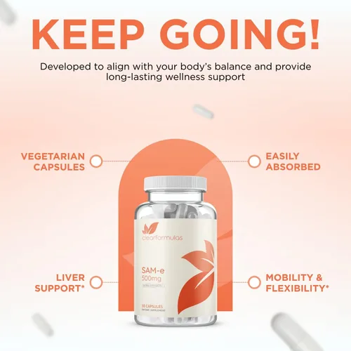 Vista 4 de Clear Formulas Bioactive SAM-e 500 mg - Suplemento SAM-e de alta resistencia con forma S, S biológicamente activa para el hígado y el estado