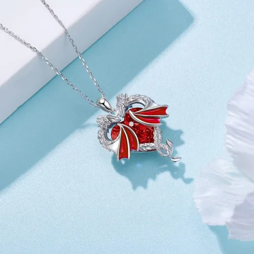Vista 3 de Collar de dragón de plata de ley 925, collar de cristal de dragón para mujer, regalo de joyería de dragón para mujer