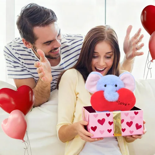 Vista 3 de Ditucu Love Elephant - Peluche de elefante con corazón rojo de 9.8 pulgadas, lindo animal de peluche suave, juguetes románticos y dulces regalos
