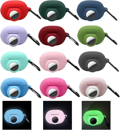 Vista 8 de Funda protectora de silicona compatible con Beats Studio Buds Airtag con soporte para Airtag, encuentra tu funda para auriculares, verde aguacate