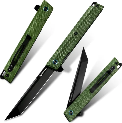 Vista 10 de Cuchillo plegable de bolsillo FORESAIL, hoja de acero DC53 y mango G10. Con clip de bolsillo y rompecristales, cuchillo de bolsillo para hombres