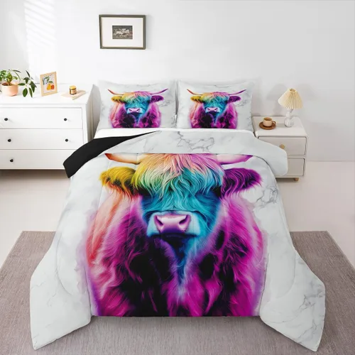 Vista 29 de Ropa de cama con estampado de vaca marrón tamaño individual, juego de edredón rústico de piel de vaca con calavera de vaca, relleno de edredón