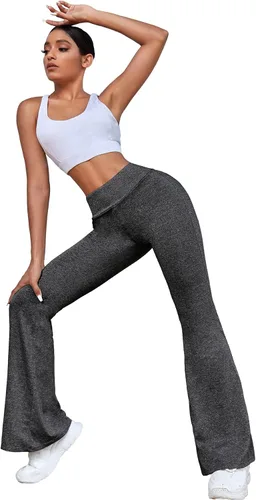 Vista 5 de OYOANGLE Pantalones de yoga acampanados para mujer, pantalones de yoga de cintura alta, corte de bota, leggings de yoga