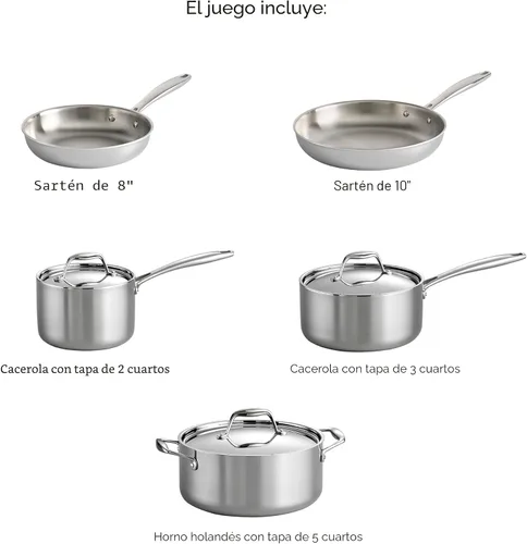 Vista 3 de Tramontina Signature Tri-Ply Clad - Juego de 8 utensilios de cocina de acero inoxidable con tapas, ollas y sartenes, listo para inducción, apto