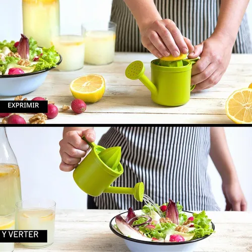 Vista 6 de Peleg Design Lemoniere - Exprimidor manual en forma de regadera original, exprimidor de plástico verde con vertedor para jugo de limón o cítricos