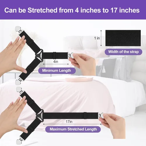 Vista 4 de Sujetadores de sábanas de cama, correas triangulares para colchón, 3 vías, soporte de esquina de cama ajustable para sábanas de cama, fundas
