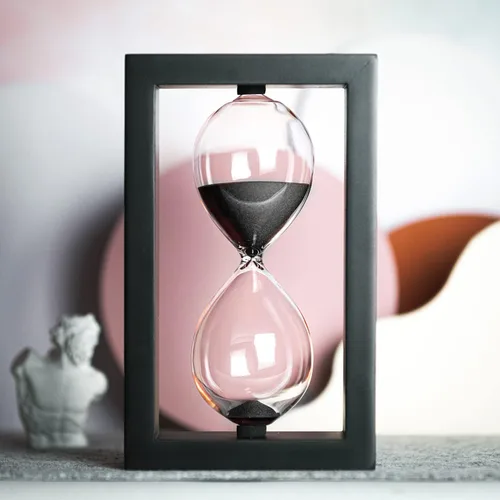 Vista 2 de SAMLONG Reloj de arena decorativo de 60 minutos, reloj de arena negra de madera Decoración moderna para oficina y hogar