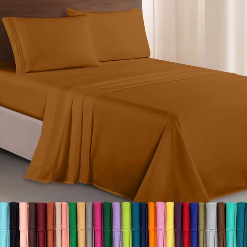 Vista 17 de Elegant Comfort Lujoso juego de sábanas de microfibra de alta calidad 1500 hoteleras bordadas de tres líneas más suaves de 4 piezas, resistente a