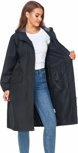 Vista 3 de SaphiRose - Impermeable largo con capucha para mujer