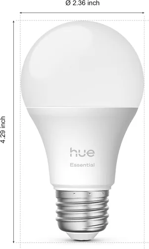 Vista 9 de Philips Hue Essential - Bombilla LED inteligente A19, ambiente blanco y color, base E26, 8.8W, 2200K-6500K, 800 lúmenes, regulable, funciona