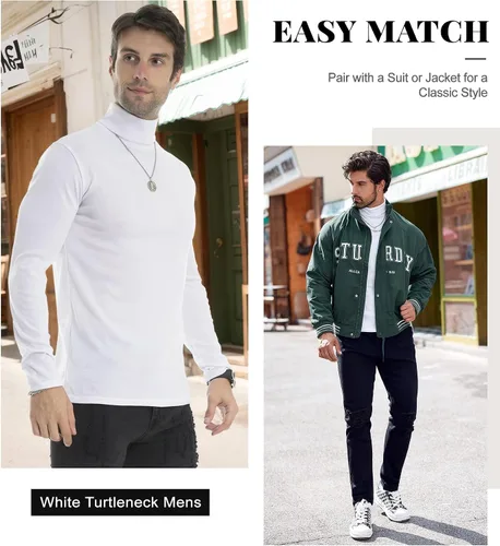 Vista 3 de Camiseta de manga larga para hombre, ajustada, ligera, con cuello de tortuga