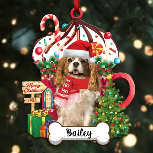 Vista 61 de Akita1 - Adorno personalizado para perro, adorno de perro con nombre personalizado, plano impreso en 2D, acrílico colgante, Papá Noel y perro