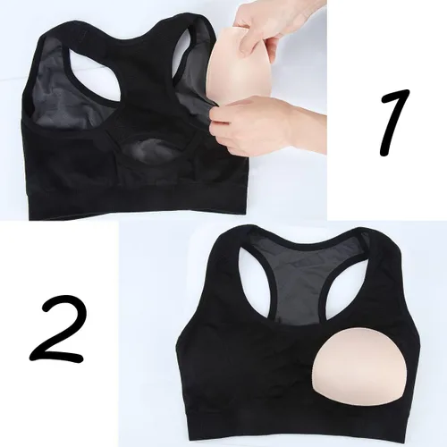 Vista 4 de SERMICLE Inserciones de sujetador 4 pares, almohadillas de sujetador cosidas cosidas extraíbles para sujetador deportivo BC, CD y DE Copa opcional