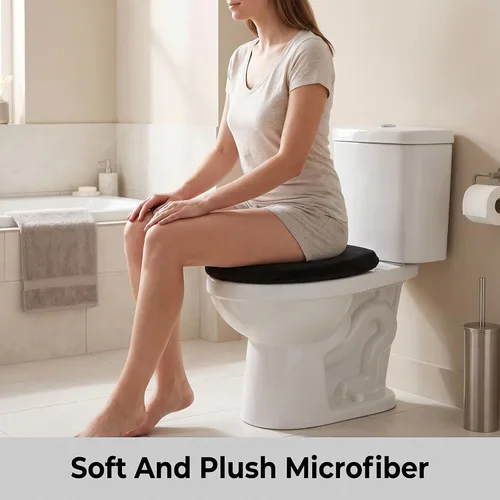 Vista 4 de Cubierta de tapa de inodoro para baño, funda de asiento de inodoro negra