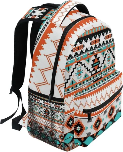 Vista 2 de AUUXVA Mochila geométrica étnica azteca para viajes, escuela, bolsa de hombro para niños, niñas, mujeres y hombres, Azteca #01, Viajar