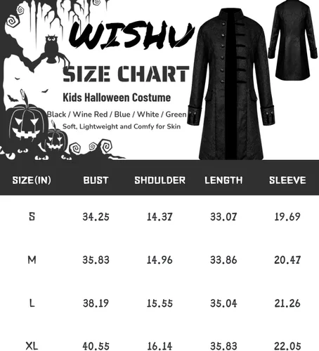 Vista 7 de WISHU Abrigo vintage steampunk para niños, disfraz de Halloween, pirata medieval, gótico, renacentista, chaqueta victoriana para niños
