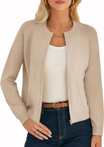 Vista 6 de GRACE KARIN Cárdigan de manga larga con cremallera para mujer, suéter ligero, ropa de moda de punto Negro
