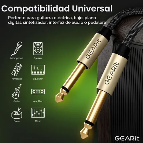 Vista 5 de GEARit Cable de instrumento de guitarra (3 pies paquete de 2) de 1/4 de pulgada a 1/4 de pulgada TS recto macho a macho de 0.250 in mono Jack