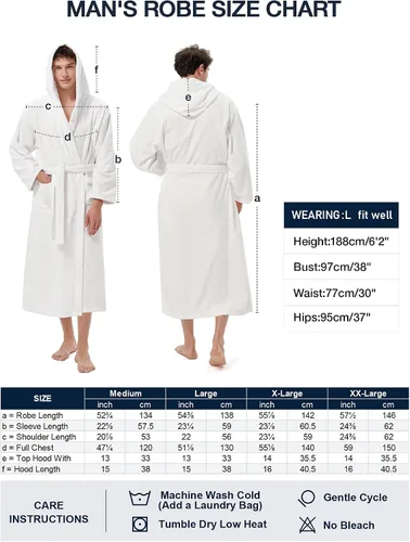 Vista 6 de SIORO Mens Robes Big and Tall Terry Cloth Bathrobe Cotton Towel Hooded Full Length Housecoat Hot Tub Bath Spa Sleepwear M-2XL