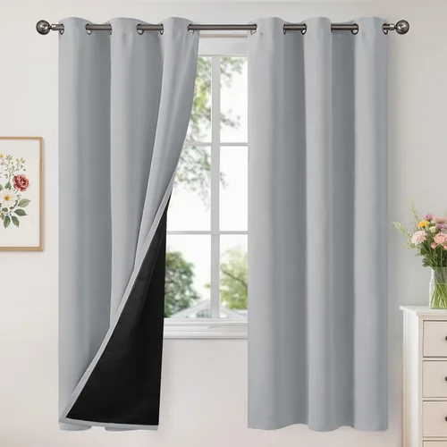 Vista 112 de YoungsTex - Cortinas 100% opacas para dormitorio, con aislamiento térmico y ojales, cortinas oscuras negras con capa pesada para ventana de sala