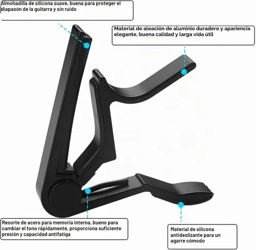 Vista 6 de Capo, Cejilla de guitarra para guitarras acústicas y eléctricas con 5 púas (negro)
