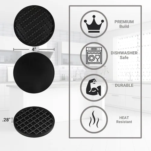 Vista 2 de Posavasos con soporte, 4 unidades, posavasos para bebidas calientes o frías, duradero, antideslizante, antiadherente, negro (negro)