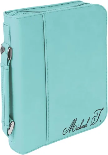Vista 6 de Funda de libro de piel sintética personalizada con asa y cremallera Funda personalizada para libro/Biblia Grabado láser personalizado