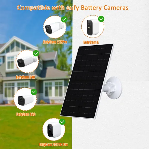 Vista 3 de Panel solar de 7 W para cámara de seguridad, cargador de panel solar compatible con Eufycam 2C/2C Pro/2/2 Pro/E20/E40/E, panel solar USB con puerto