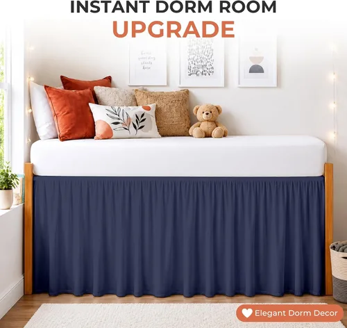Vista 110 de Dorm Ruffle Twin XL 28" Drop Extra Long BedSkirt, Premium Brushed Microfiber Tailored Drop, Put On Elastic Long Dust Ruffle, Split Corner, Bedroom