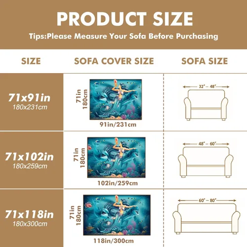 Vista 7 de Funda de sofá de delfines de sirena de fantasía, fundas de sofá estampadas, fundas para sillón, funda resistente a las manchas, protector universal