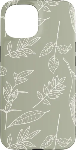 Vista 6 de Carcasa para iPhone 16, diseño de hojas y flores, color verde salvia