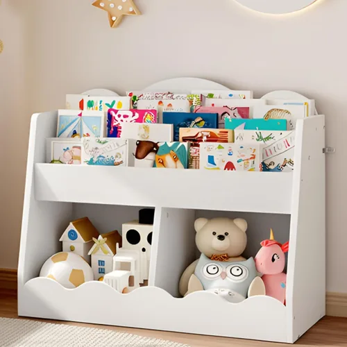 Vista 10 de CHOEZON Estantería infantil y almacenamiento de juguetes, estantería para niños con 2 cubos de juguetes, estante para libros para habitación