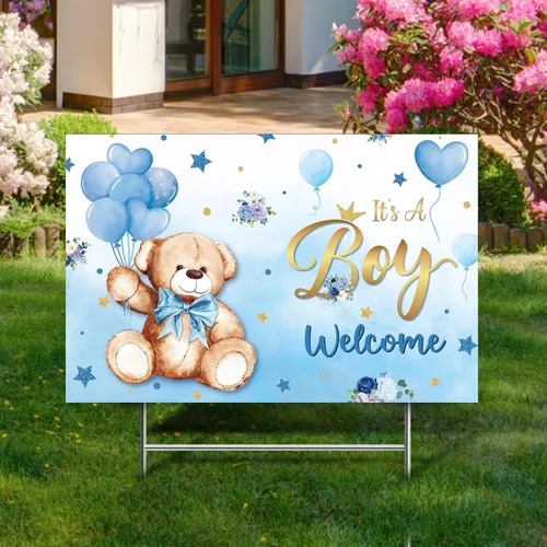 Vista 7 de Capoda Letrero de patio para baby shower con estaca Letrero de patio de revelación de género elefante azul y rosa, decoración de césped para niño