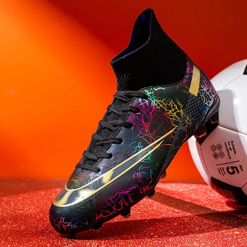 Vista 9 de Zapatos de fútbol para hombre, tacos de fútbol altos, con cordones, antideslizantes, para exteriores, AGFG, béisbol, lacrosse, rugby, botas