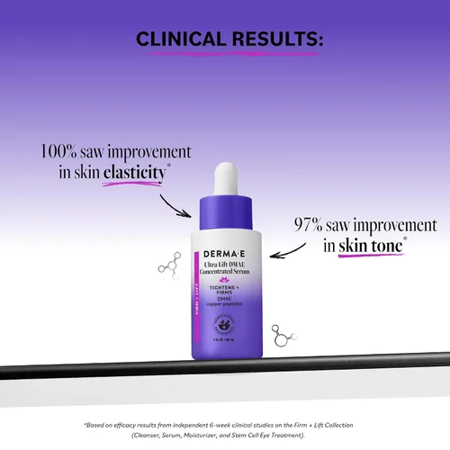 Vista 2 de DERMA E Ultra Lift DMAE suero concentrado – Suero reafirmante de la piel totalmente natural – Suero hidratante con péptidos de cobre y resveratrol