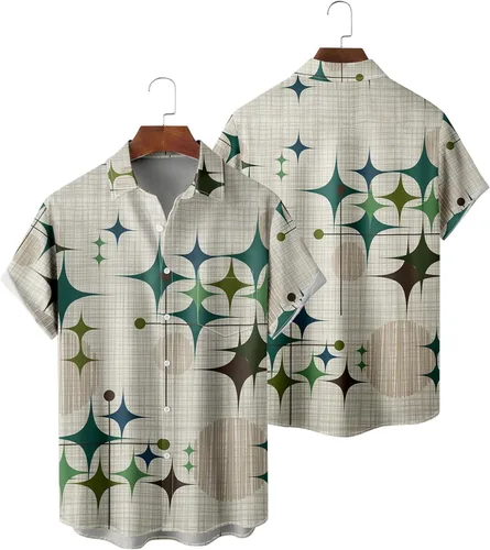 Vista 3 de Camisas Guayabera para hombre, estilo casual, con botones, manga corta, lino, algodón, cubano, campamento, playa, cuello liso
