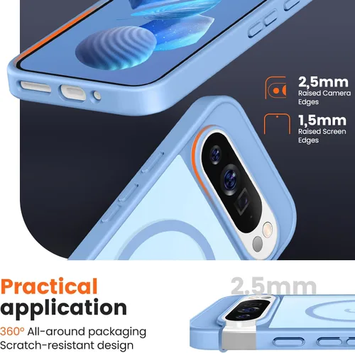 Vista 5 de Funda para teléfono Google Pixel 9 Pro XL, Compatible con Magnético, Protección contra Caídas de Grado Militar Translúcida Mate Resistente a Golpes