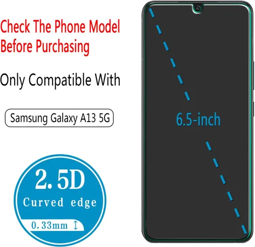 Vista 3 de Protector de pantalla de vidrio templado diseñado para Samsung Galaxy A13 5G, fácil instalación, sin burbujas, compatible con fundas