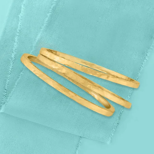 Vista 6 de Ross-Simons Italian 24kt Gold Over Sterling Silver Jewelry Set 3 Hammered Bangle Bracelets