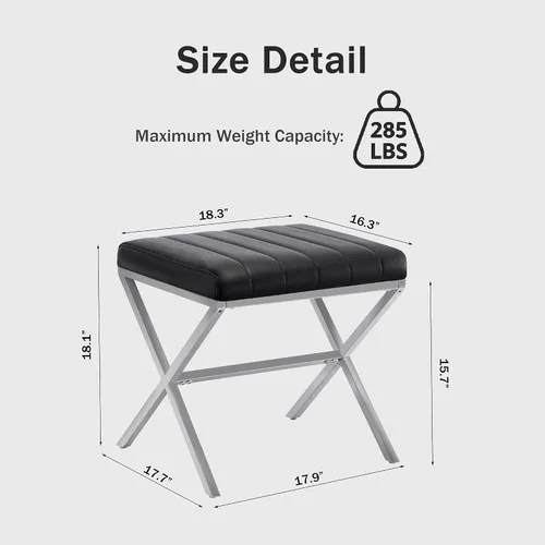 Vista 2 de DUHOME Taburete de Tocador Moderno de Cuero PU - Taburete de Maquillaje Rectangular Asiento de Tocador Acolchado Reposapiés para Sala de Estar, Negro