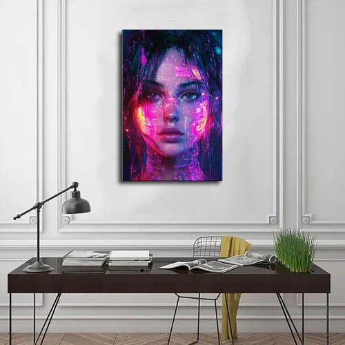 Vista 3 de XAHOR Urban Cyberpunk - Retrato de neón – Arte digital femenino futurista retro para pared, póster artístico y arte de pared, póster moderno