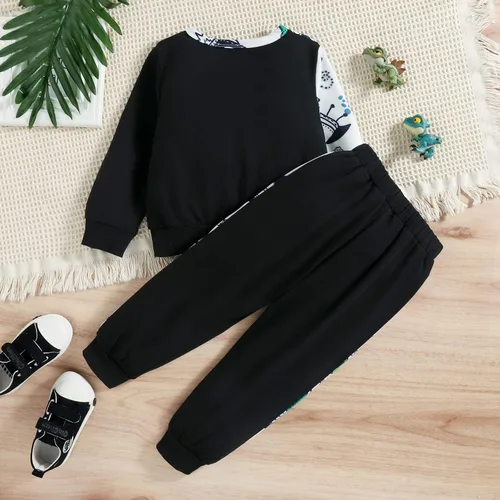 Vista 4 de Hearyoo Conjunto de ropa de 2 piezas con estampado de dinosaurio de manga larga y pantalones para niños pequeños