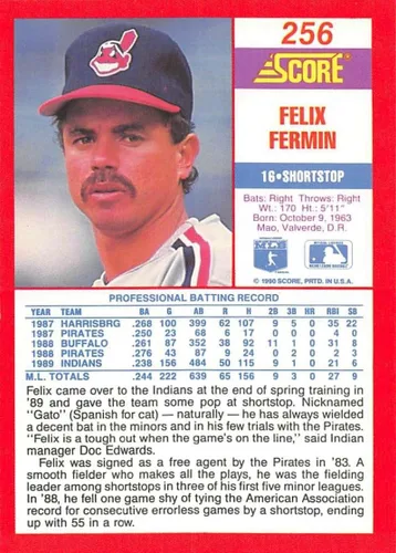 Vista 2 de 1990 Score #256 Felix Fermin Indians