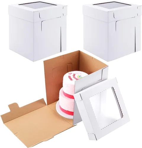 Vista 9 de Cajas altas para tartas para pasteles escalonados, 8x8x8 pulgadas [12 unidades] Caja de pastel gruesa y resistente con ventana, portador de pastel