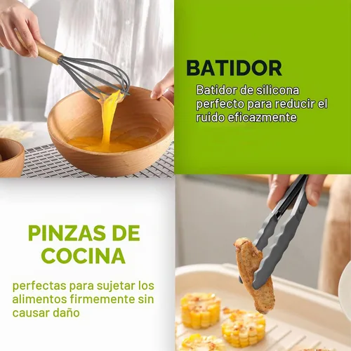Vista 7 de Umite Chef 36 utensilios de cocina de silicona con soporte, juegos de utensilios de cocina resistentes al calor, mango de madera, utensilios de Gris