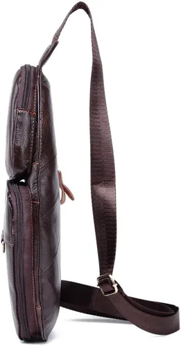 Vista 3 de Hebetag Mochila cruzada de cuero para hombres y mujeres, viajes al aire libre y camping, #04Café, Duradero, vintage