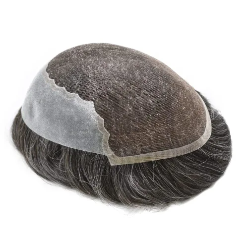 Vista 32 de Toupee de cabello humano indetectable para hombres, sistema de reemplazo de cabello natural para hombres, pieza de cabello gris para hombres